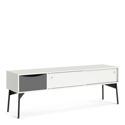 Fur TV-Unit 2 Sliding Doors 1 Drawer in Grey and White