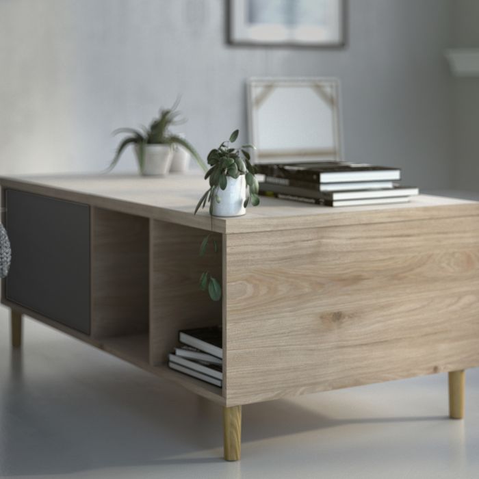 Rome Coffee Table with Sliding Top in Jackson Hickory Oak and Matt Black