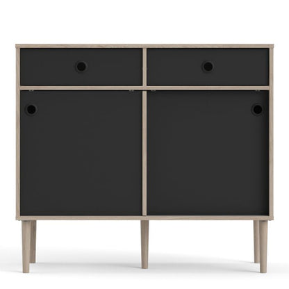 Rome Sideboard 2 Sliding Doors 2 Drawers in Jackson Hickory Oak and Matt Black