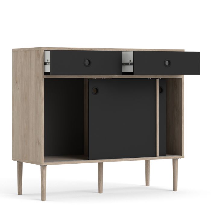 Rome Sideboard 2 Sliding Doors 2 Drawers in Jackson Hickory Oak and Matt Black