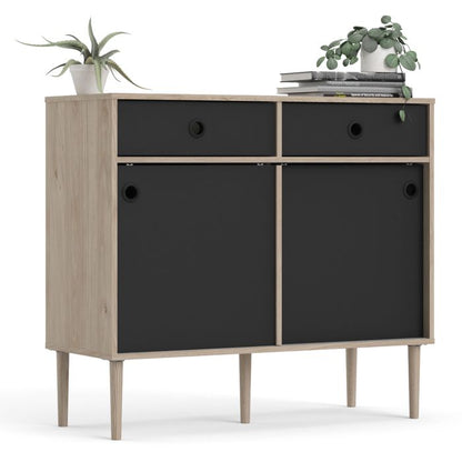 Rome Sideboard 2 Sliding Doors 2 Drawers in Jackson Hickory Oak and Matt Black