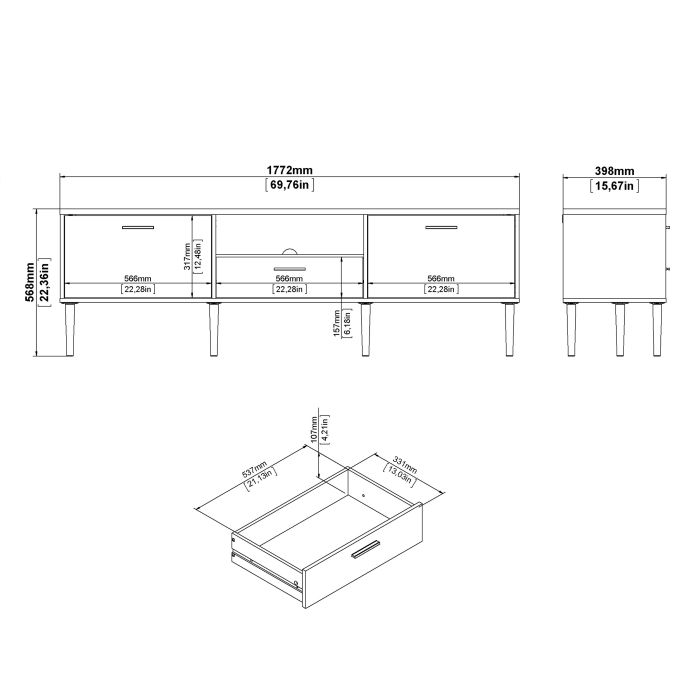 Media TV Unit with 2 Doors 1 Drawer in White