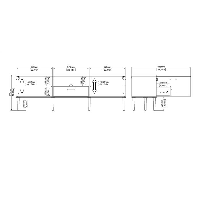 Media TV Unit with 2 Doors 1 Drawer in White