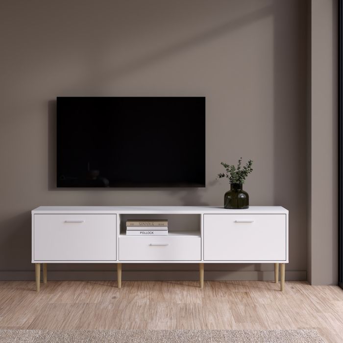 Media TV Unit with 2 Doors 1 Drawer in White