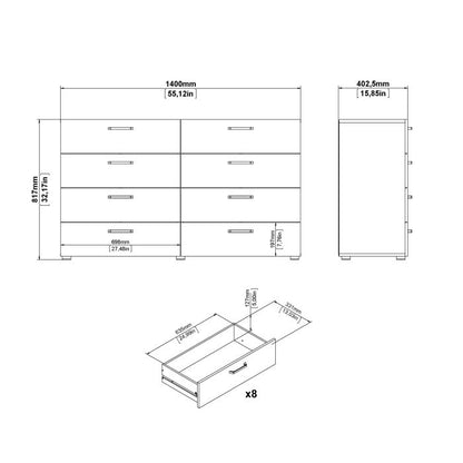 Dallas Double Dresser 8 Drawers in Rovere Gessato Dark Oak