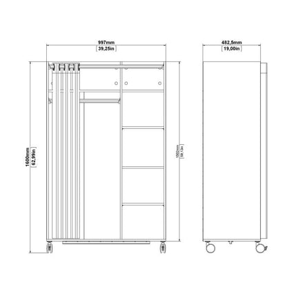 Uppsala Open Mobile Wardrobe Unit in White with a Beige Textile Curtain on Wheels