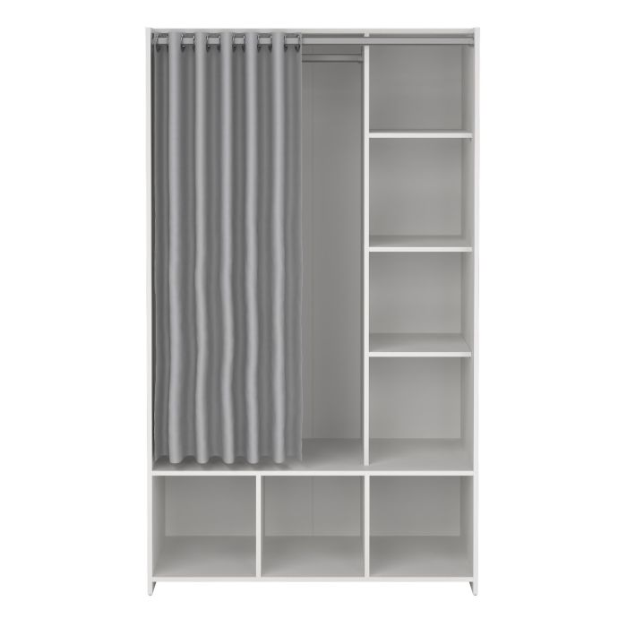 Uppsala Open Mobile Wardrobe Unit in White with a Grey Textile Curtain