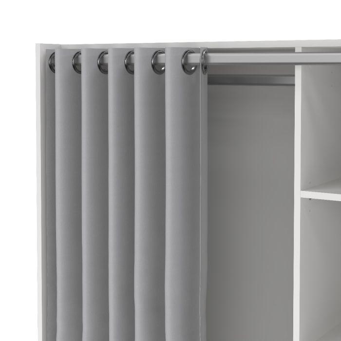 Uppsala Open Mobile Wardrobe Unit in White with a Grey Textile Curtain