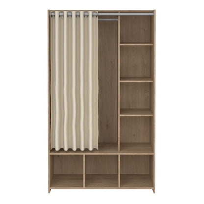 Uppsala Open Mobile Wardrobe Unit in Jackson Hickory Oak with a Beige Textile Curtain