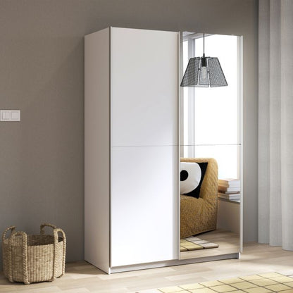 Babetta 2 Door Sliding Wardrobe in Matt White with Mirrored Door