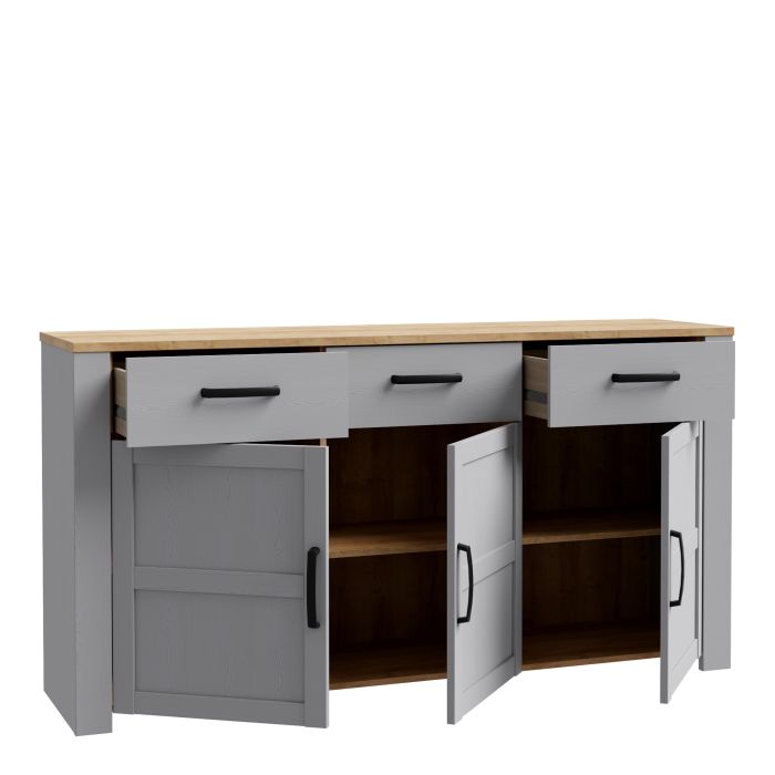 Bohol 3 Door 3 Drawer Sideboard in Riviera Oak/Grey Oak