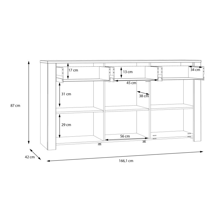 Bohol 3 Door 3 Drawer Sideboard in Riviera Oak/White