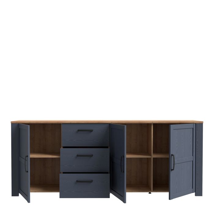 Bohol 3 Door 3 Drawer Large Sideboard in Riviera Oak/Navy