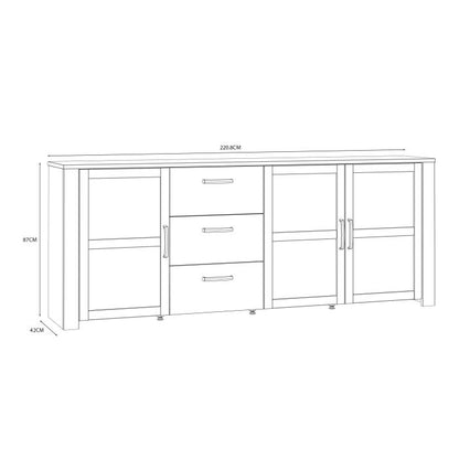 Bohol 3 Door 3 Drawer Large Sideboard in Riviera Oak/Navy