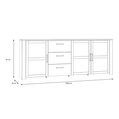 Bohol 3 Door 3 Drawer Large Sideboard in Riviera Oak/Grey Oak