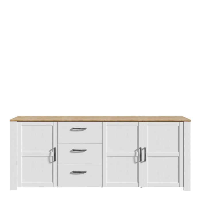 Bohol 3 Door 3 Drawer Large Sideboard in Riviera Oak/White