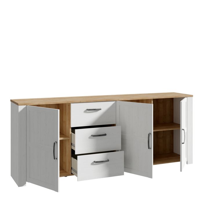 Bohol 3 Door 3 Drawer Large Sideboard in Riviera Oak/White