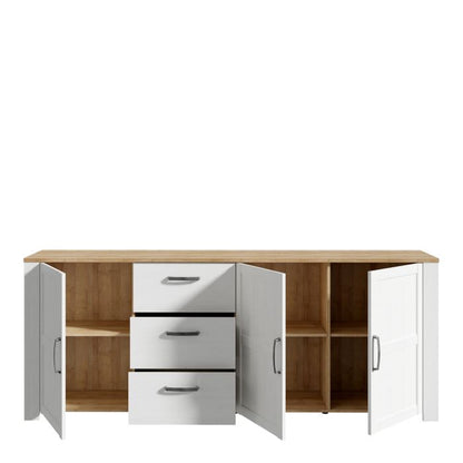 Bohol 3 Door 3 Drawer Large Sideboard in Riviera Oak/White