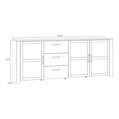 Bohol 3 Door 3 Drawer Large Sideboard in Riviera Oak/White