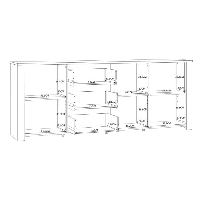 Bohol 3 Door 3 Drawer Large Sideboard in Riviera Oak/White