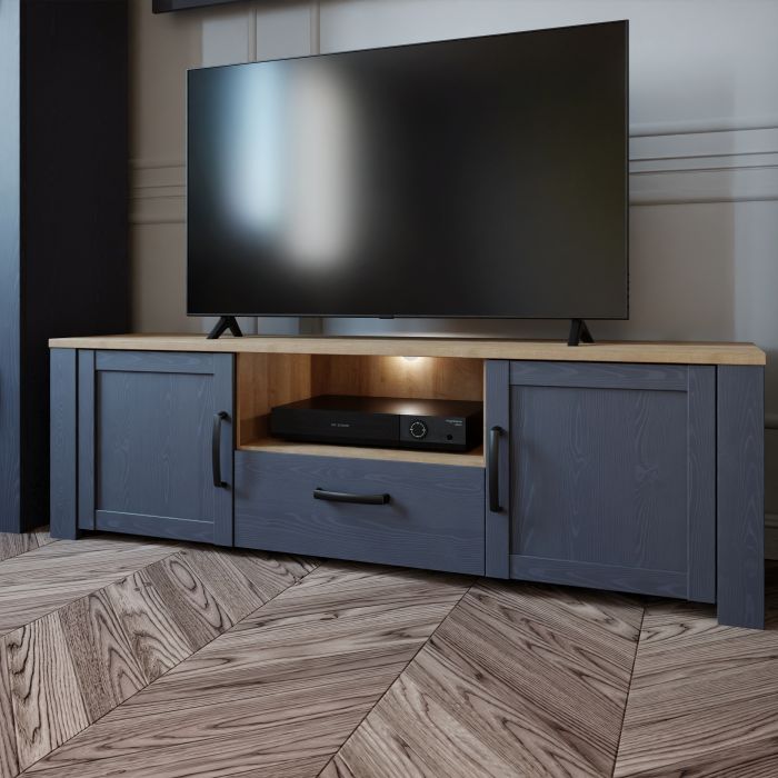 Bohol 2 Door 1 Drawer TV Unit  in Riviera Oak/Navy