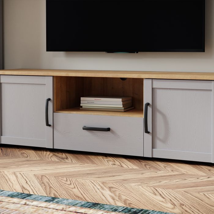 Bohol 2 Door 1 Drawer TV Unit  in Riviera Oak/Grey Oak