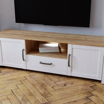 Bohol 2 Door 1 Drawer TV Unit in Riviera Oak/White