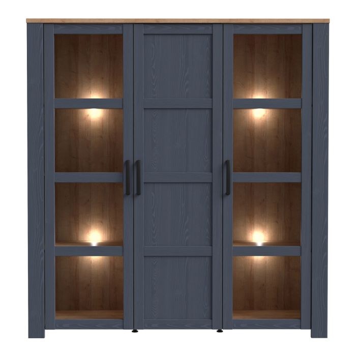 Bohol 3 Door Large Display Cabinet in Riviera Oak/Navy