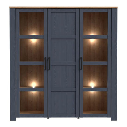 Bohol 3 Door Large Display Cabinet in Riviera Oak/Navy