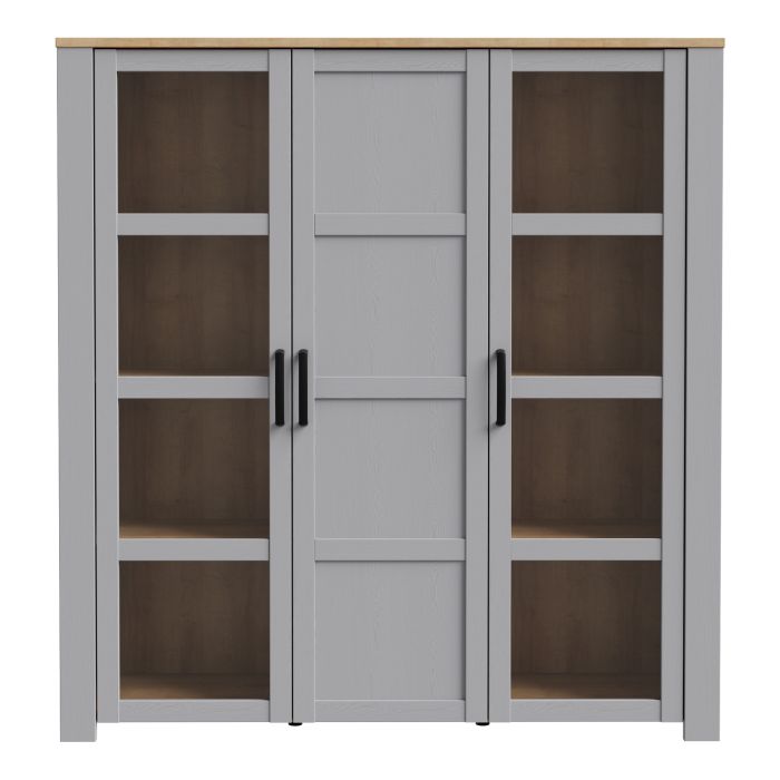 Bohol 3 Door Large Display Cabinet in Riviera Oak/Grey Oak