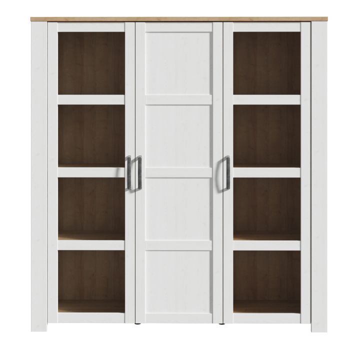 Bohol 3 Door Large Display Cabinet in Riviera Oak/White