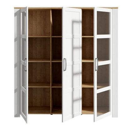 Bohol 3 Door Large Display Cabinet in Riviera Oak/White