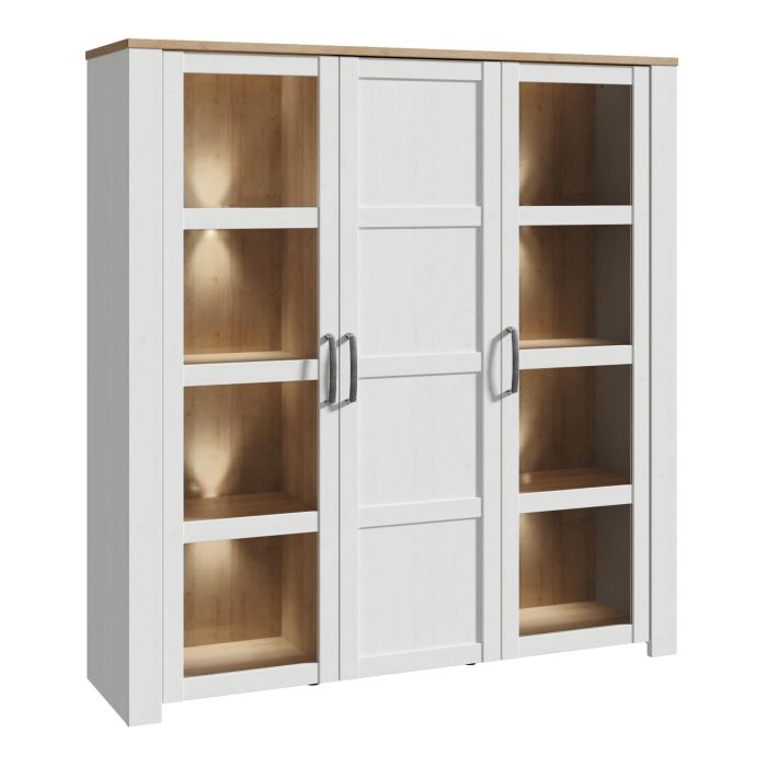 Bohol 3 Door Large Display Cabinet in Riviera Oak/White