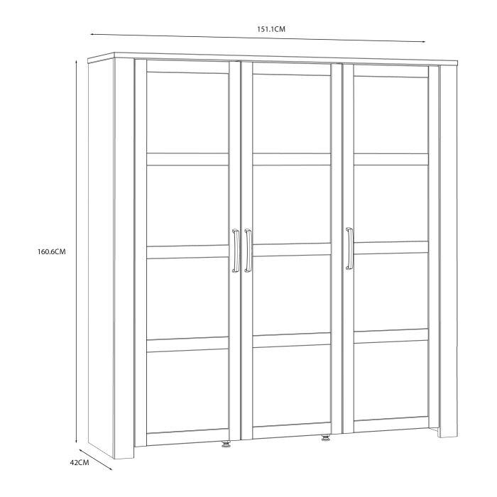 Bohol 3 Door Large Display Cabinet in Riviera Oak/White