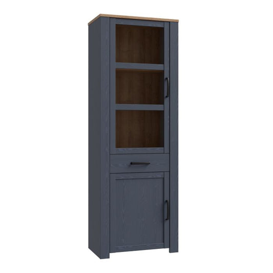 Bohol 2 Door 1 Drawer Narrow Display Cabinet in Riviera Oak/Navy