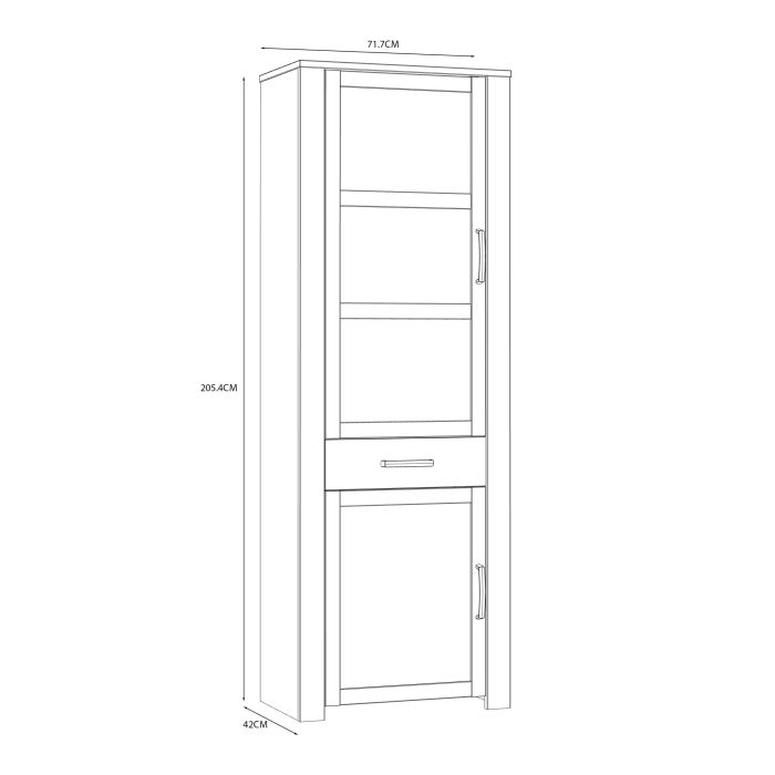 Bohol 2 Door 1 Drawer Narrow Display Cabinet in Riviera Oak/Navy