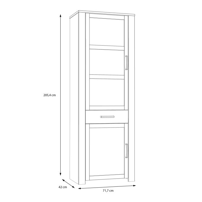 Bohol 2 Door 1 Drawer Narrow Display Cabinet in Riviera Oak/Grey Oak