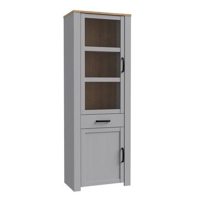 Bohol 2 Door 1 Drawer Narrow Display Cabinet in Riviera Oak/Grey Oak