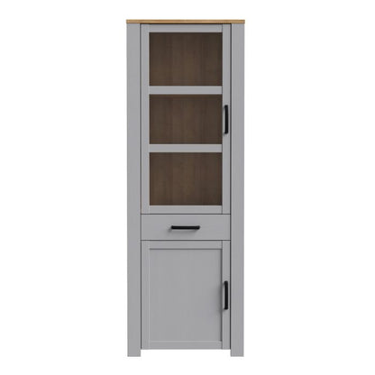 Bohol 2 Door 1 Drawer Narrow Display Cabinet in Riviera Oak/Grey Oak