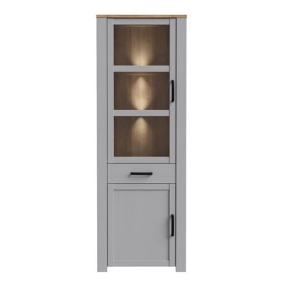 Bohol 2 Door 1 Drawer Narrow Display Cabinet in Riviera Oak/Grey Oak