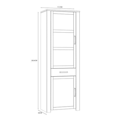 Bohol 2 Door 1 Drawer Narrow Display Cabinet in Riviera Oak/White