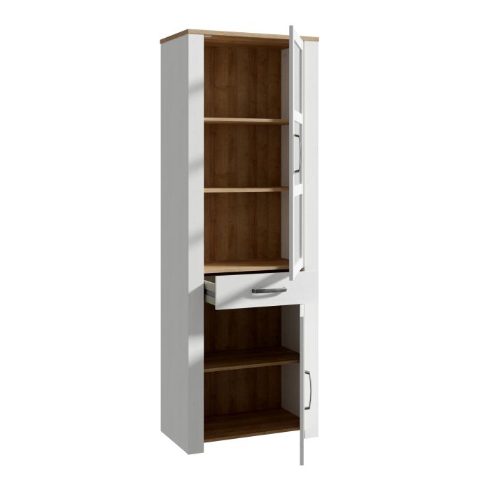 Bohol 2 Door 1 Drawer Narrow Display Cabinet in Riviera Oak/White