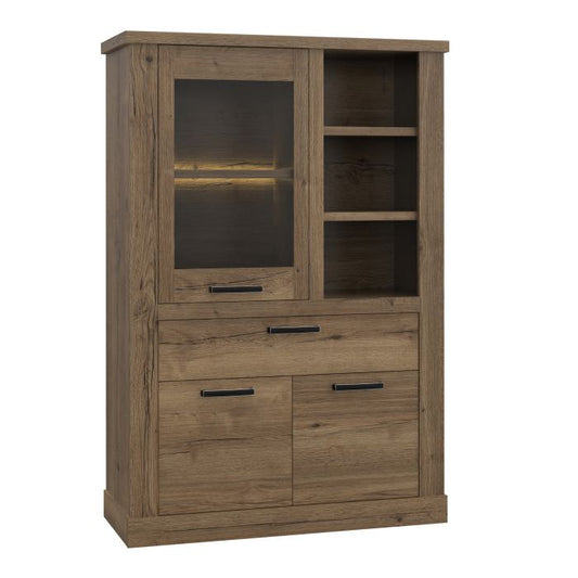 Corona 1 Door 1 Drawer 3 Shelve Display Cabinet in Tabak Oak