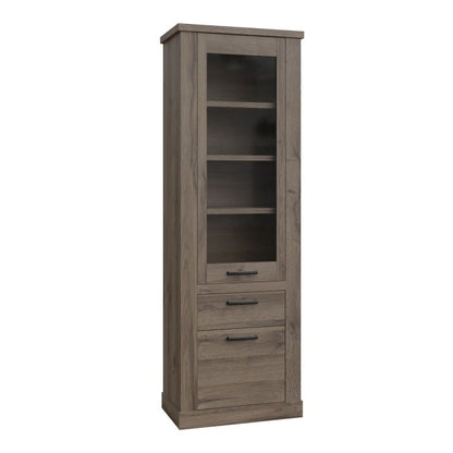 Corona 2 Door 1 Drawer 3 Shelve Narrow Display Cabinet in Tabak Oak