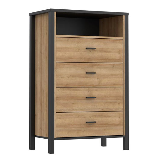 High Rock Chest of 4 Drawers in Matt Black/Riviera Oak