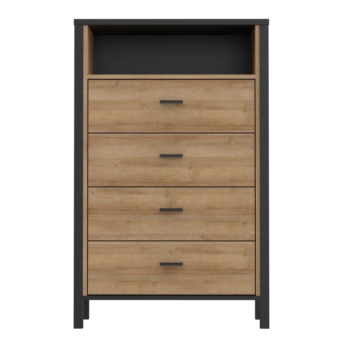 High Rock Chest of 4 Drawers in Matt Black/Riviera Oak