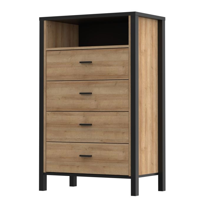 High Rock Chest of 4 Drawers in Matt Black/Riviera Oak