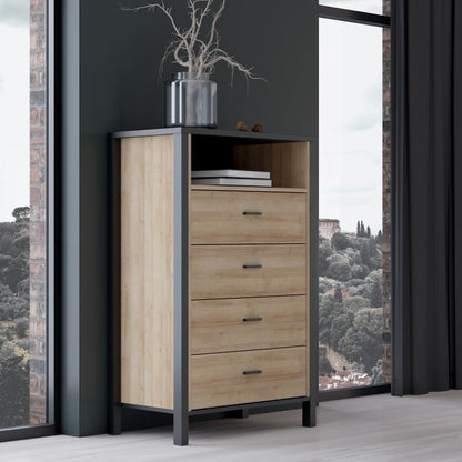 High Rock Chest of 4 Drawers in Matt Black/Riviera Oak