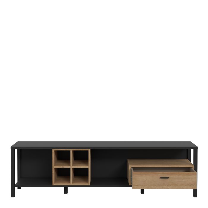 High Rock Wide TV Unit in Matt Black/Riviera Oak