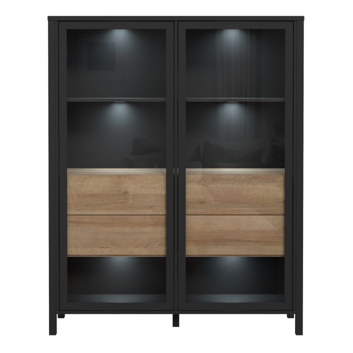 High Rock Extra Wide Display Cabinet in Matt Black/Riviera Oak